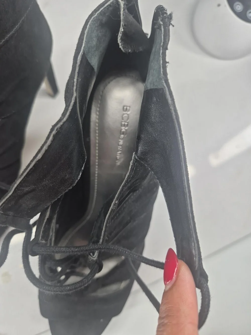 BCBGeneration Black Suede Lace-Up Stiletto Booties